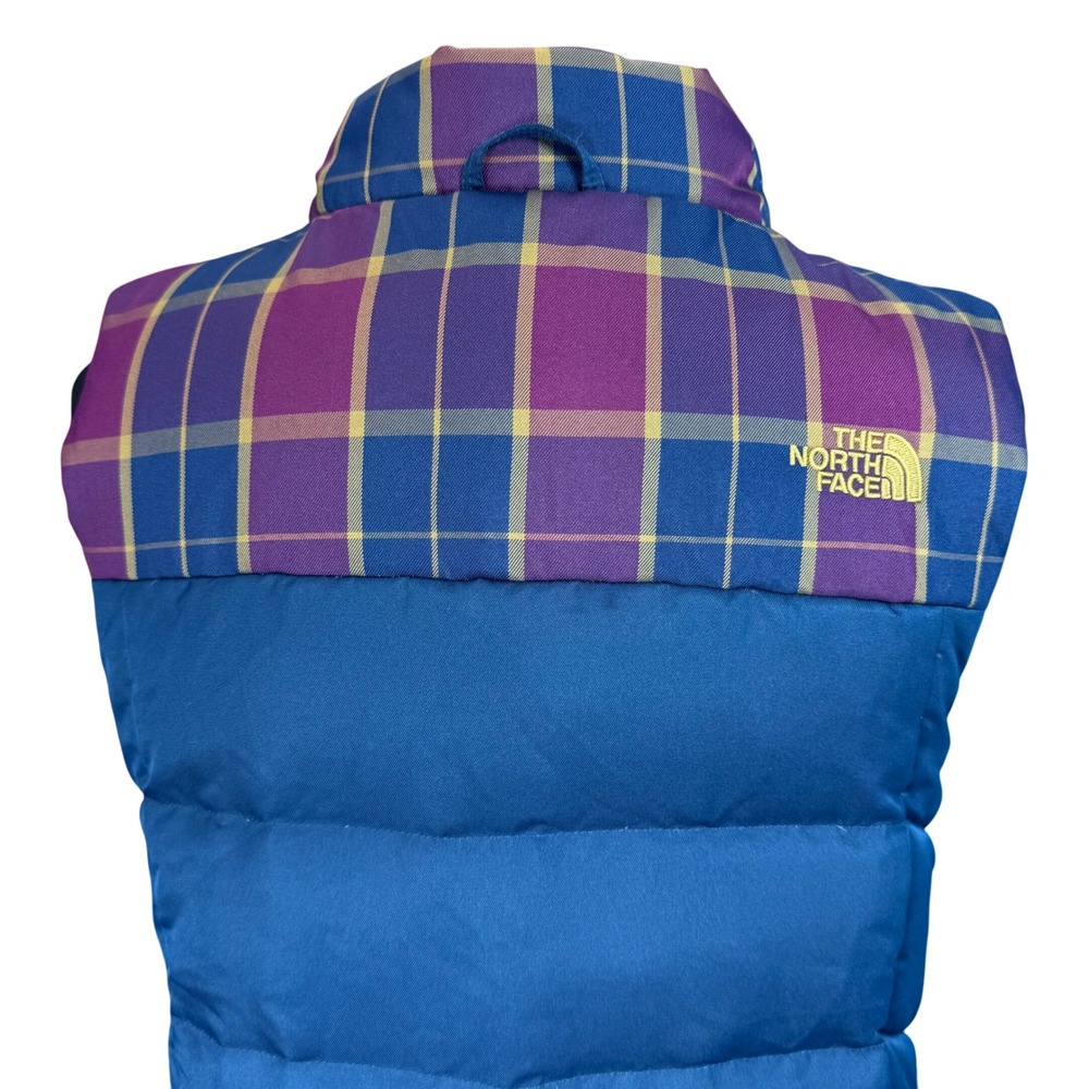 The North Face Women's Plaid‎ Puffer Vest Blue Purple Gold Padded Gilet Size XS - Picture 6 of 10